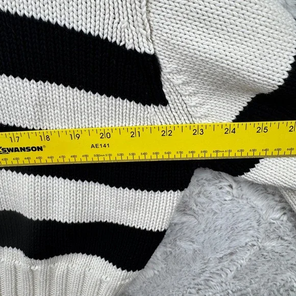 Quince Cropped Polo Sweater Womens Medium Ivory Black Striped Cotton Preppy - Picture 11 of 12